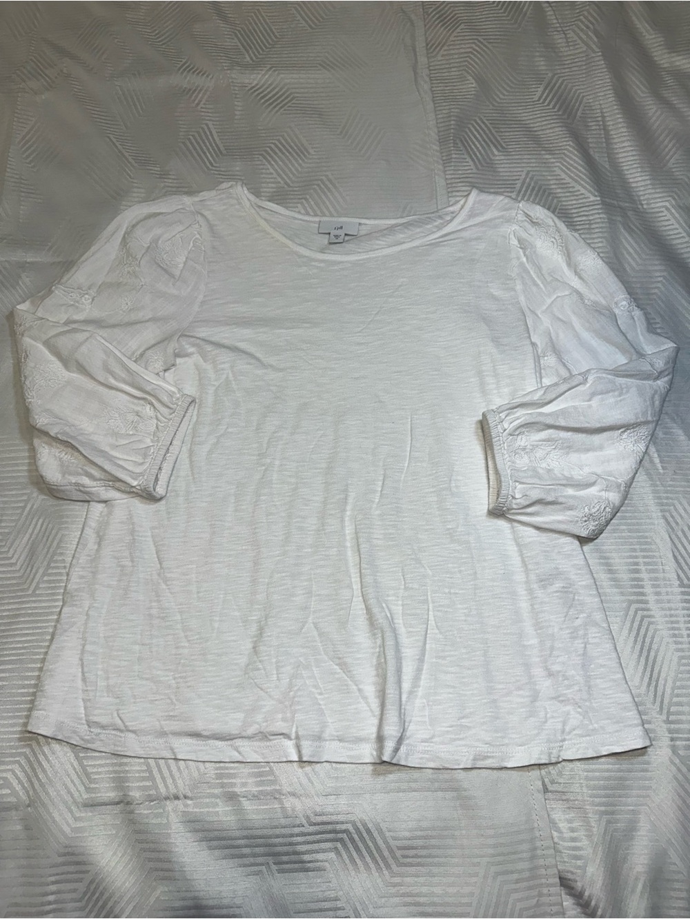 J. Jill White Embroidered Cotton Slub Knit Top Boho-Chic Coastal XS Like New - Picture 5 of 11